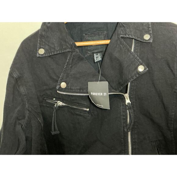 Forever 21 Faux Suede Motorcycle Jacket Black Medium Crosszipped - Picture 3 of 8